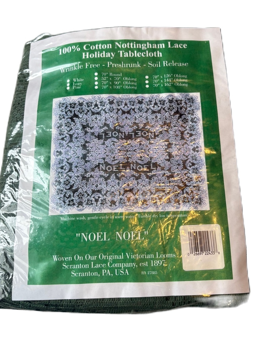 Vintage Nottingham Lace Holiday Tablecloth Noel NEW Green Christmas Holiday